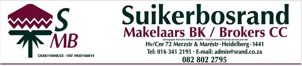 Suikerbosrand Makelaars BK / Brokers CC, Heidelberg. Authorised financial services provider 11025